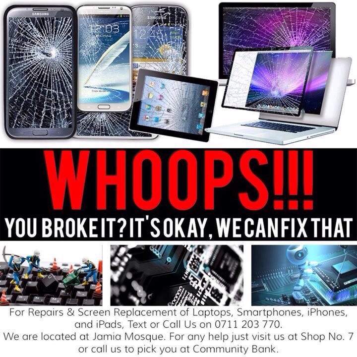 Repairs n screen Replacemnt for iPads Iphones laptops ncameras pls call or txt at 0711203770