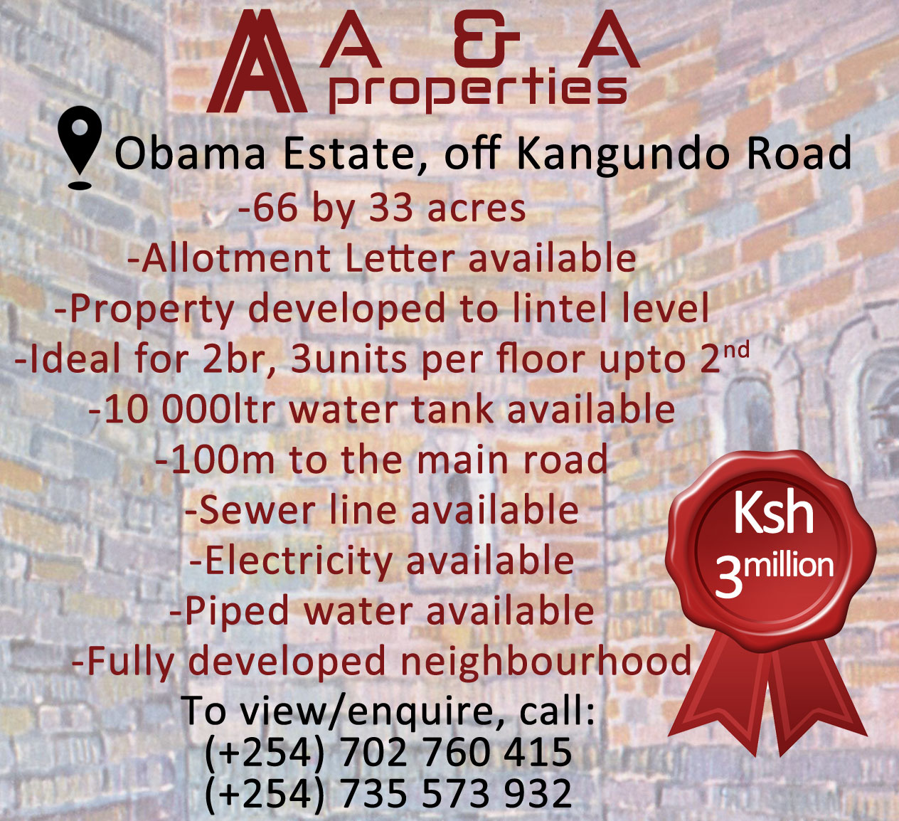 66 by 33 acre land for sale