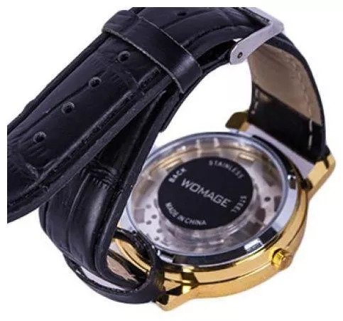 A black leather strap skeleton watch is an exquisite timepiece