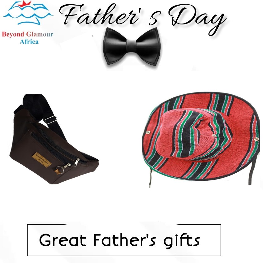 Kenyan decorative safari sunhat and a rugged brown leather waist bag