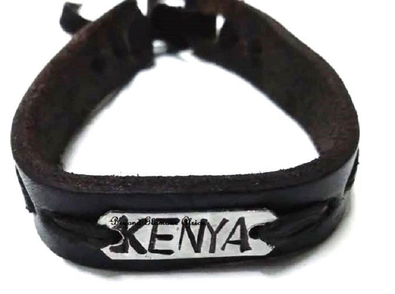 Black pure leather engraved Kenyan bracelets for men