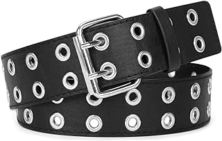 Double Grommet PU Leather Belt for Women/Men Punk metal Jean Belt