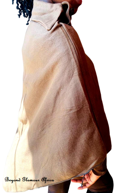 Ladies unique, stylish,comfortable to wear and easy to carry Brown Poncho with a foldable collar which is attached with two black buttons