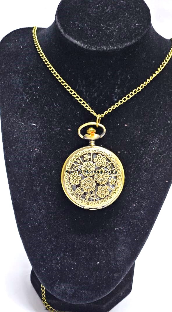 flower-decorated pocket locket watch
