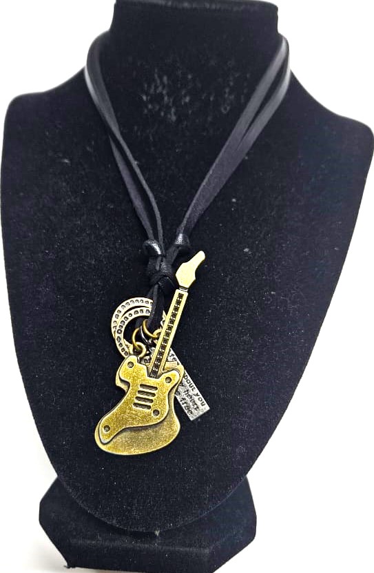 leather cord, meticulously crafted and adorned with a miniature guitar charm