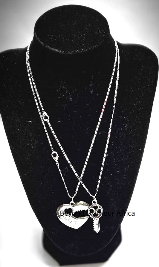 exquisite double chain necklace paired elements: a love heart and a key.