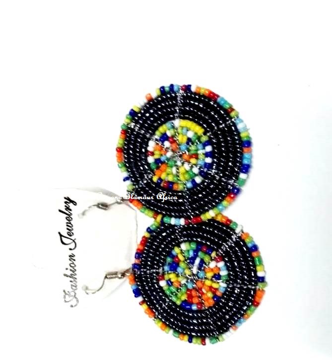 Black Multi-Color Beaded Maasai Earrings essence of Maasai artistry