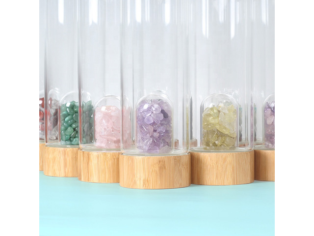 Healing Energy Elixir Natural Quartz Crystal Glass &amp; Bamboo Water Bottles.