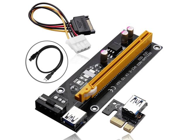 PCI-E 1x to 16x Mining Machine Enhanced Riser Card Adapter with USB 3 and SATA Power Cable