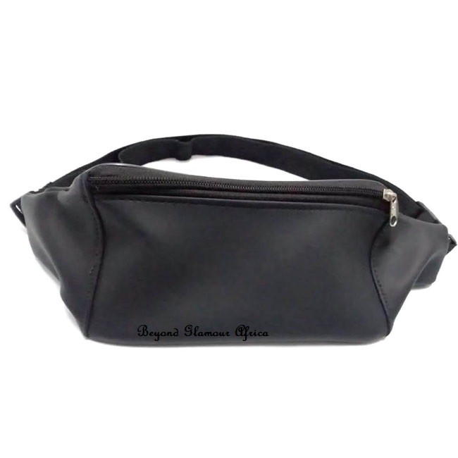 sleek black soft leather waist bag