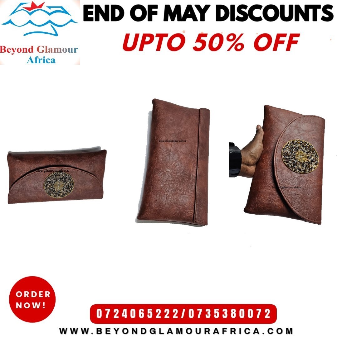 Ladies brown leather clutch bag very fashionable