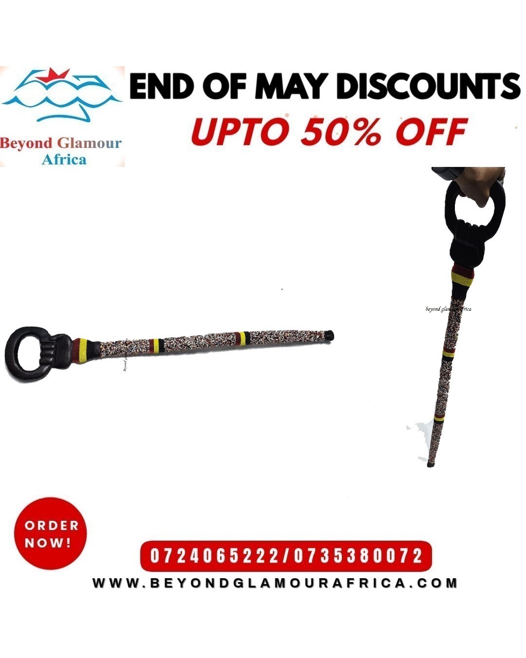 A customized multi colored walking stick