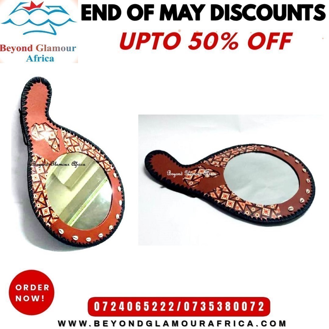 A customized brown leather mirror very fashionable to have