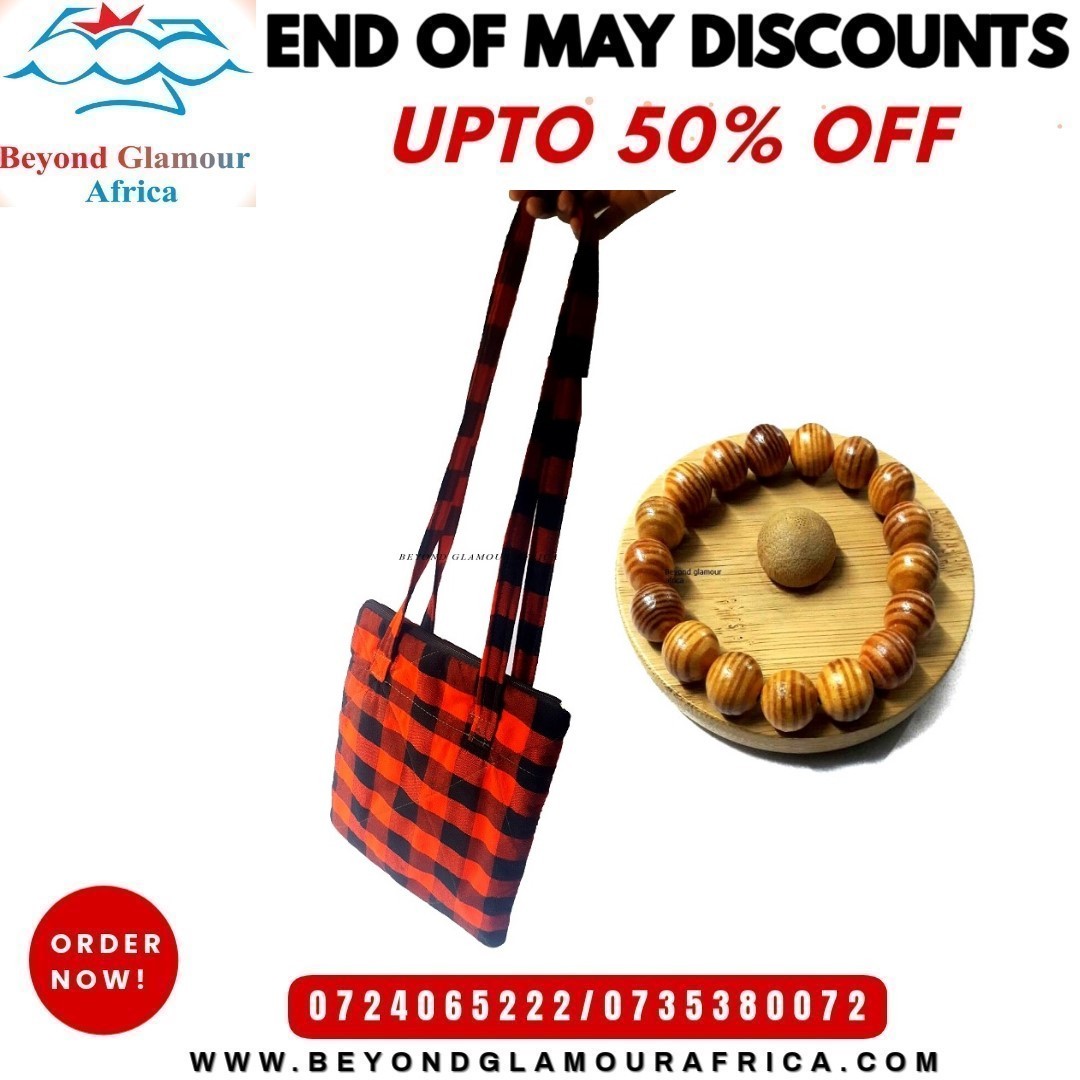 A black and red sling bag and brown wooden bracelet combo