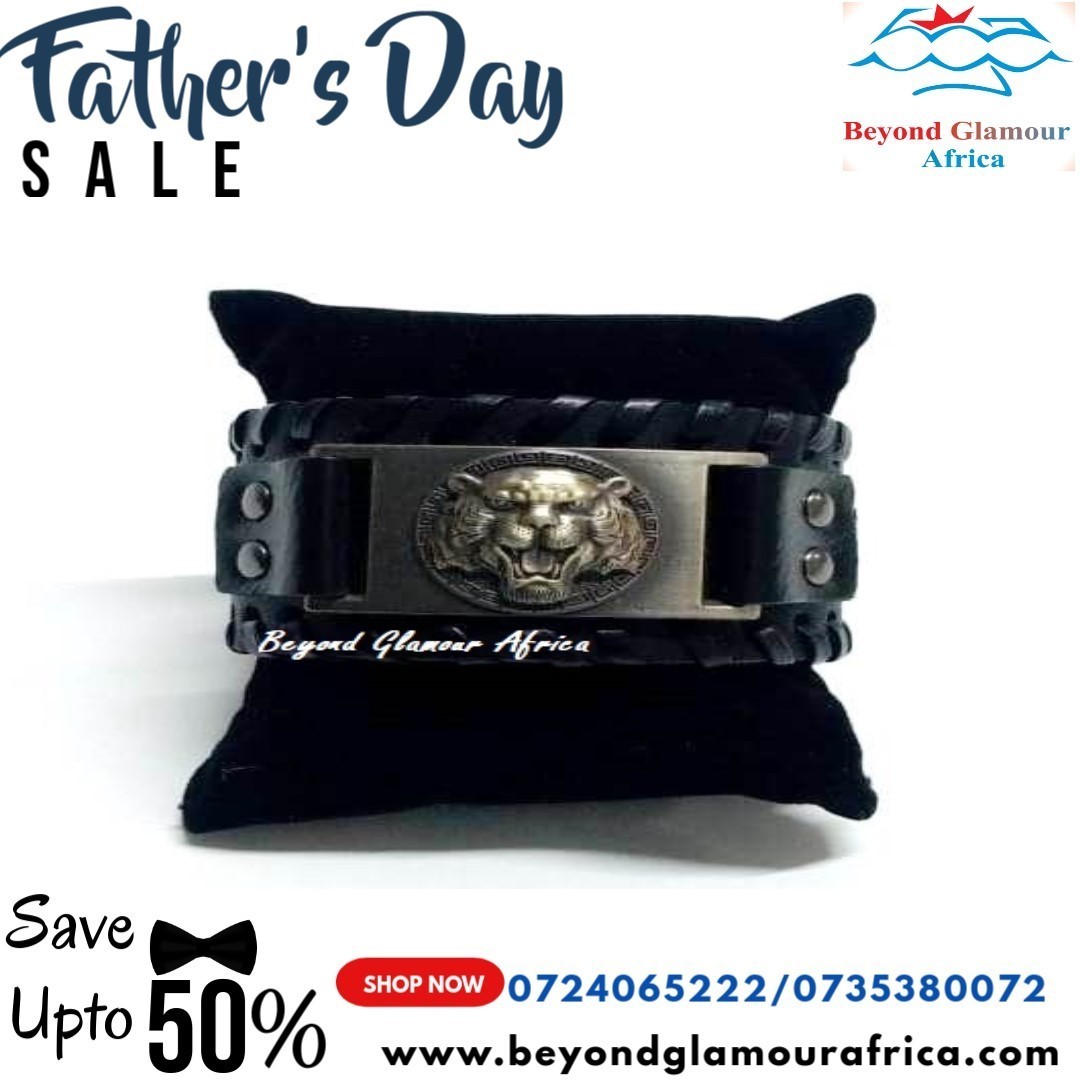 Men's black leather bracelet