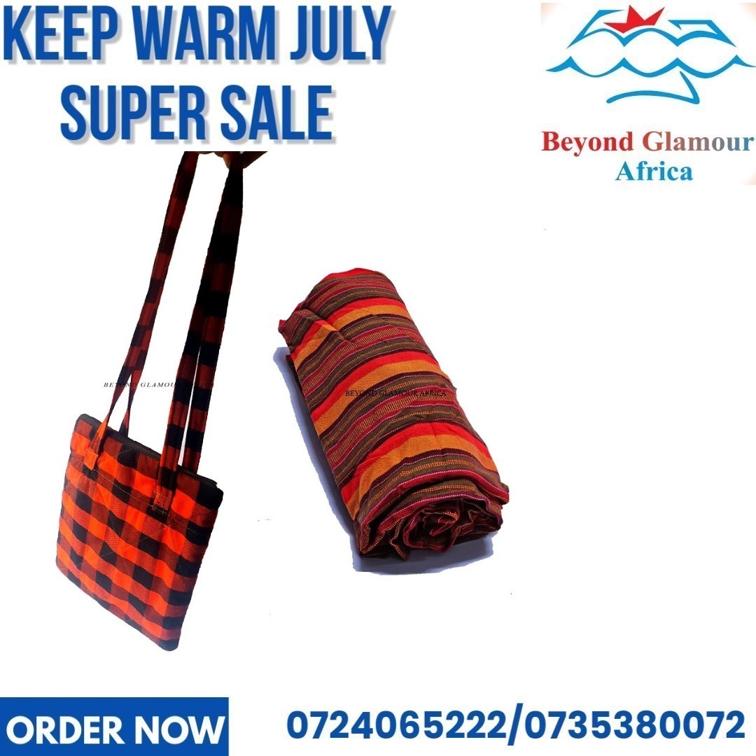 A black and red sling bag and an orange brown maasai shuka combo