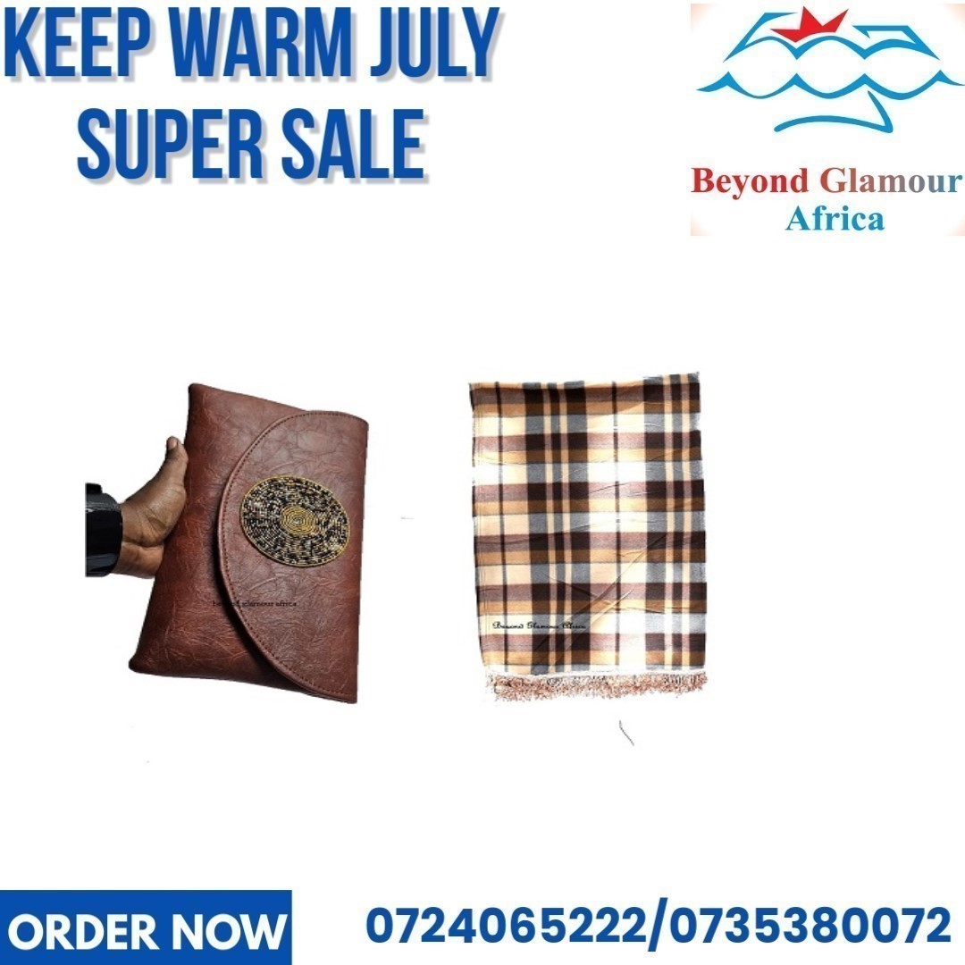 Ladies beige cotton shawl and a brown clutch bag combo