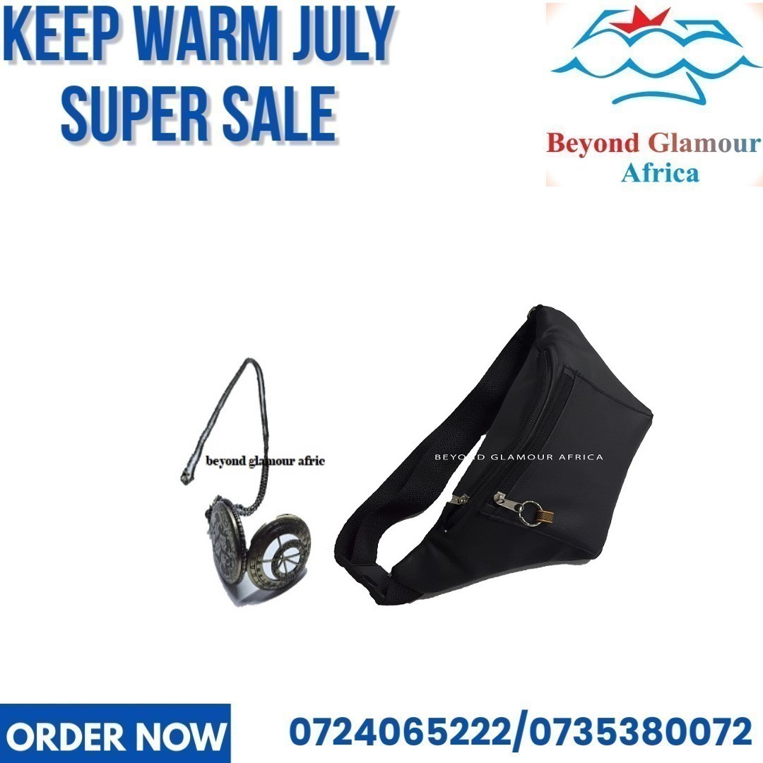 A vintage locket watch and a black waist bag combo very fashionable to have