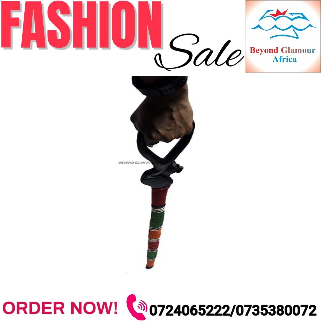 Men multicolored beaded round handle walking stick