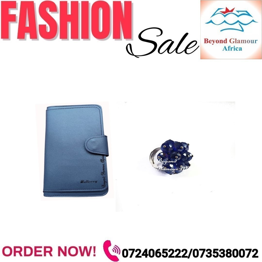 Ladies blue leather wallet and a blue crystal ring combo very fashionable to have