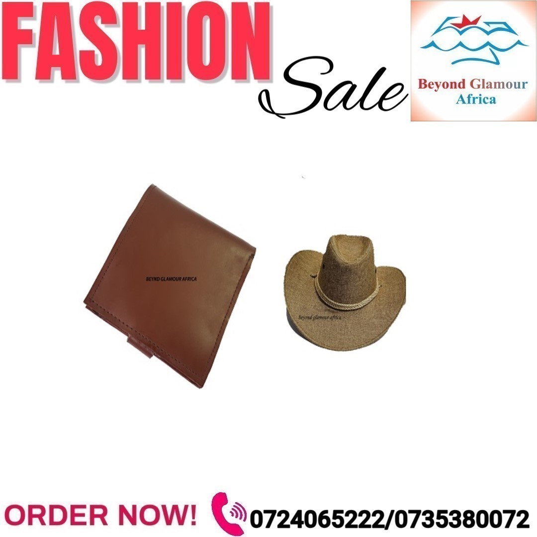 Men's brown cowboy hat and a brown wallet combo