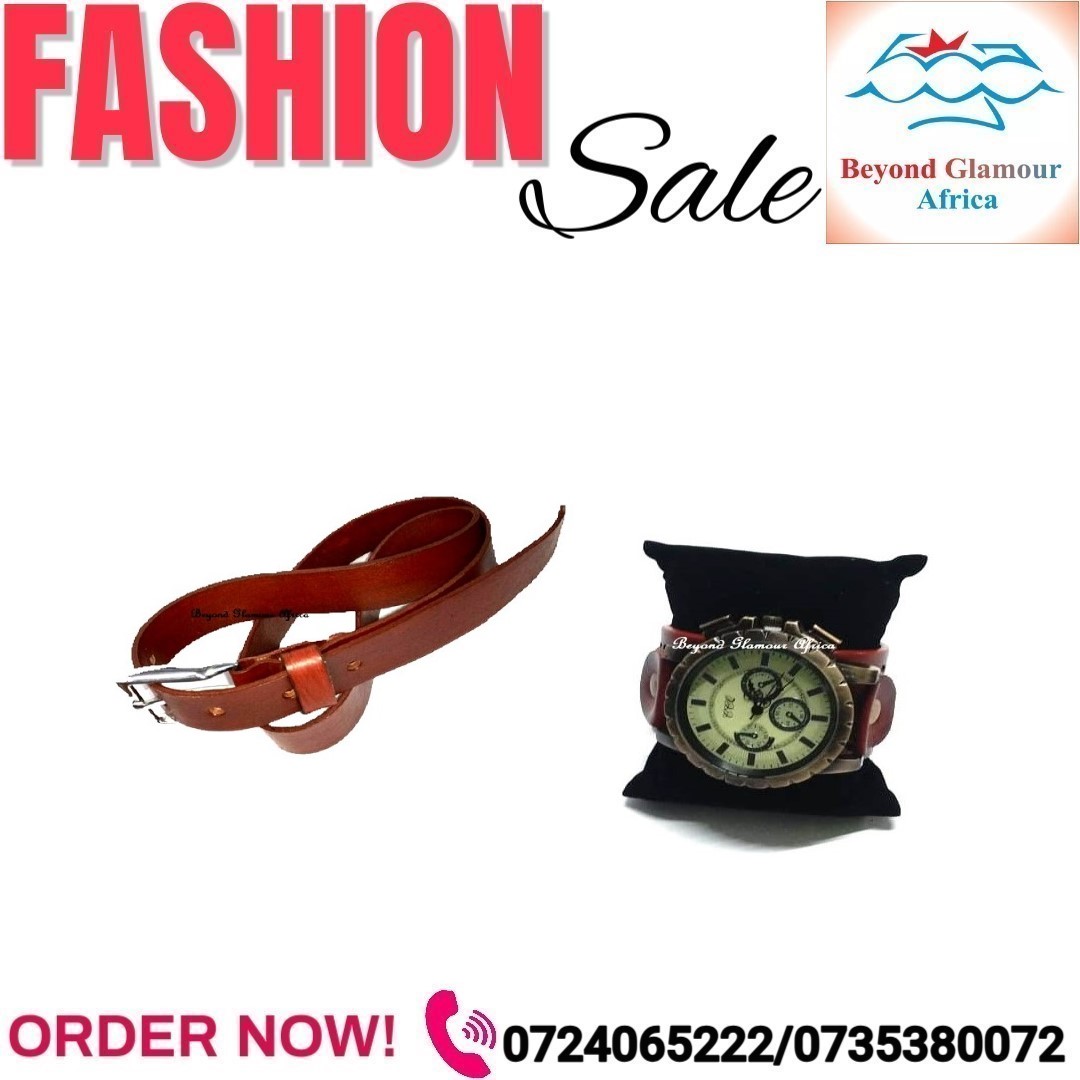 Men's brown leather belt and brown vintage watch combo very fashionable to have