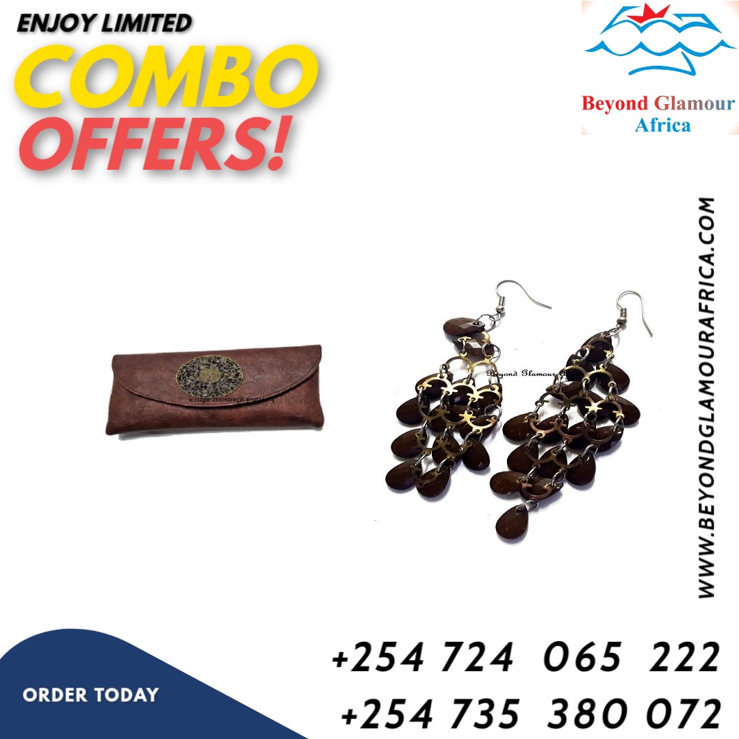 Ladies brown clutch bag and brown crystal earrings combo very fashionable