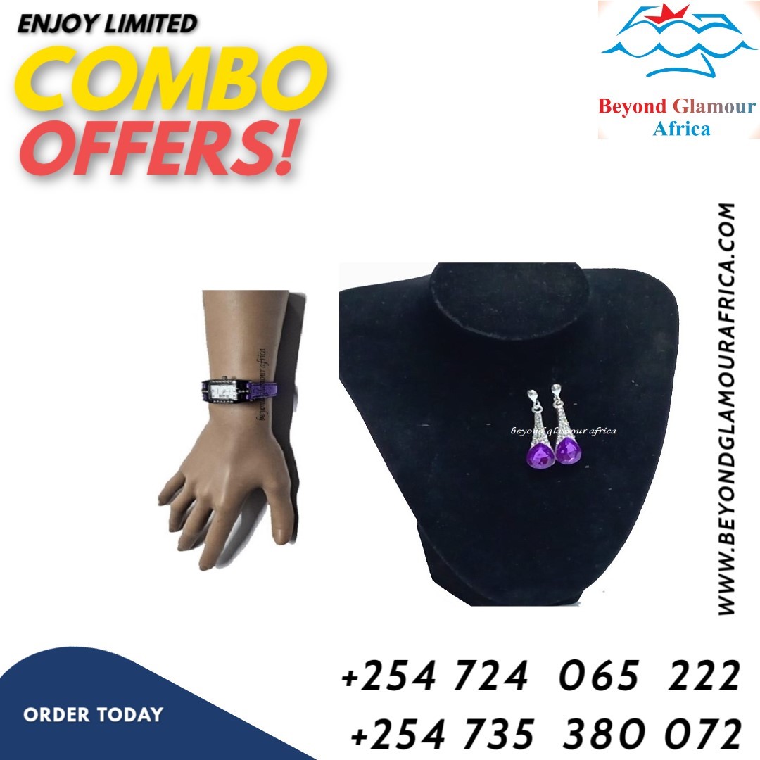 Ladies purple watch and purple fashion earrings combo