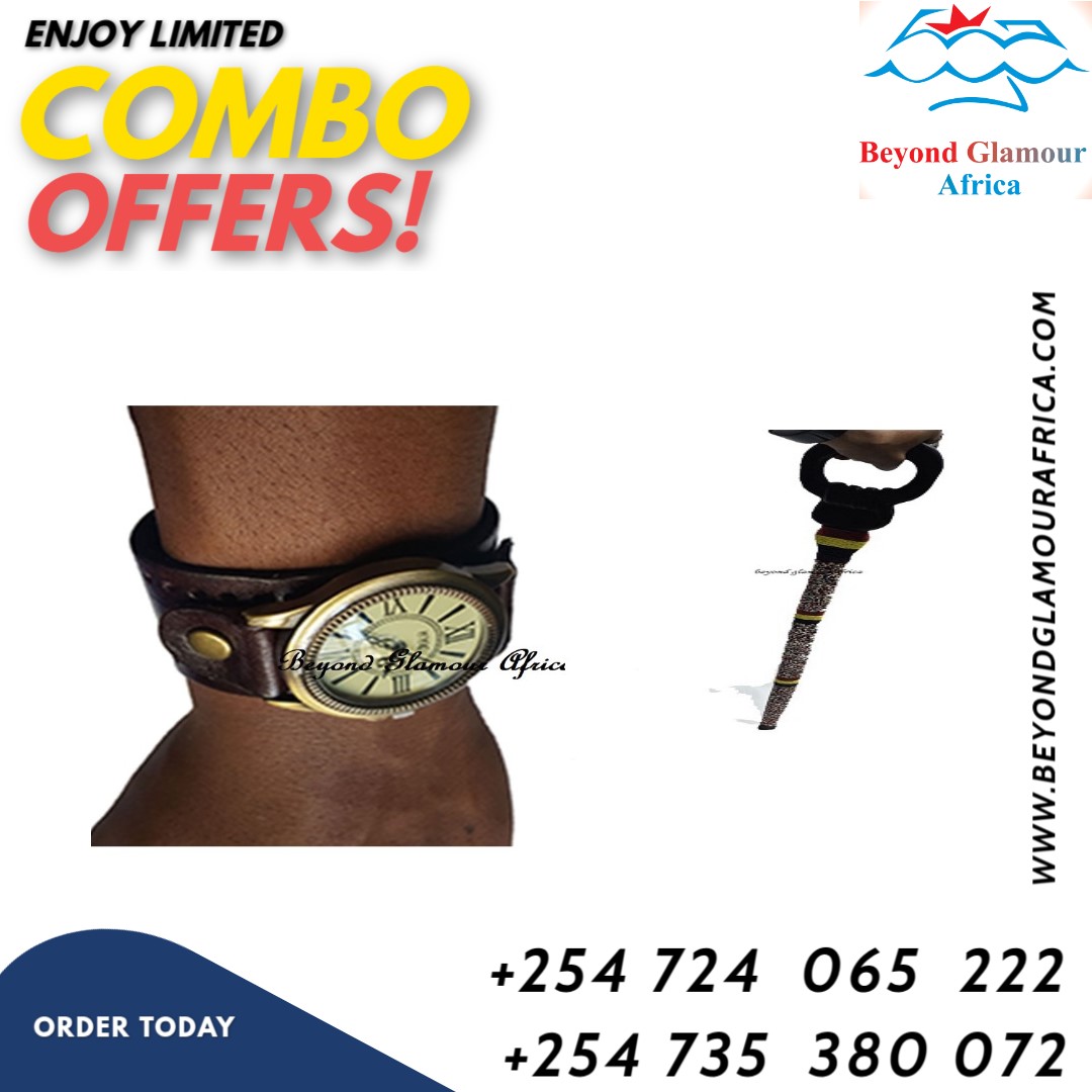 Men's brown vintage watch and multicolored beaded walking combo