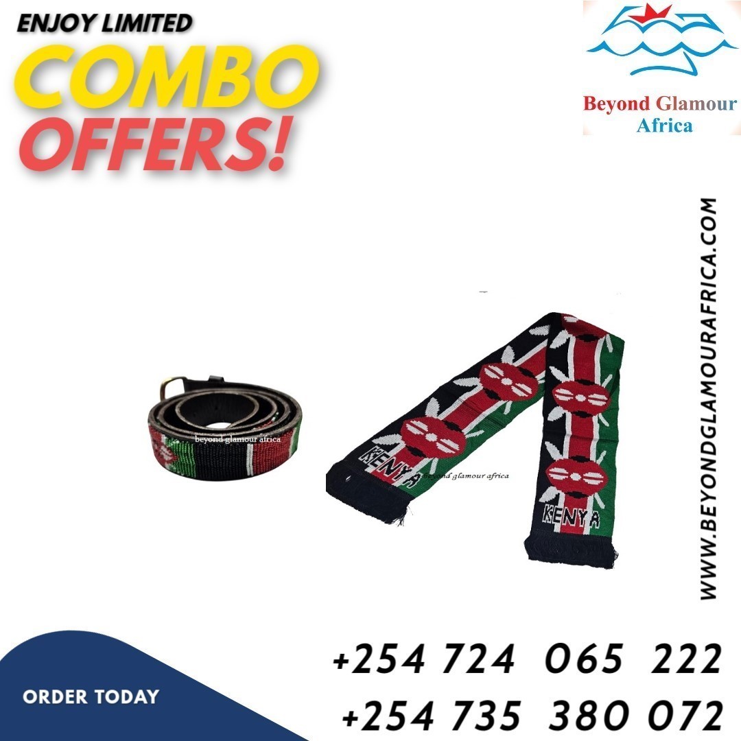 Men's black Kenyan knitted leather belt and a Kenyan knitted scarf combo