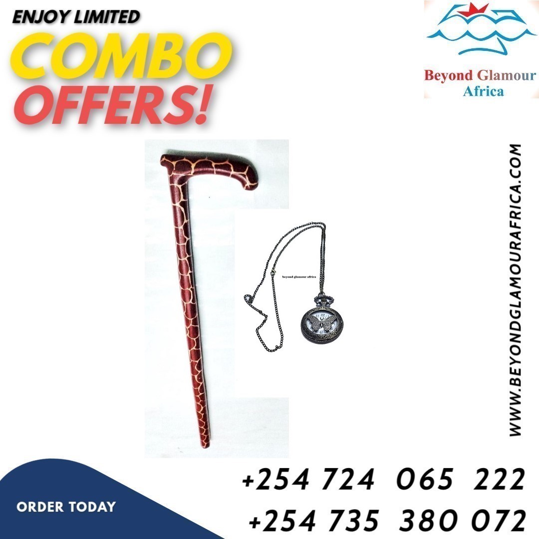 A number seven walking stick and a vintage butterfly pocket watch combo