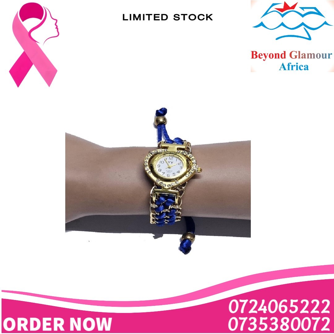 A ladies fashionable classic wristwatch with blue strip and love design at face watch