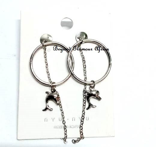 Long earrings featuring a fish design