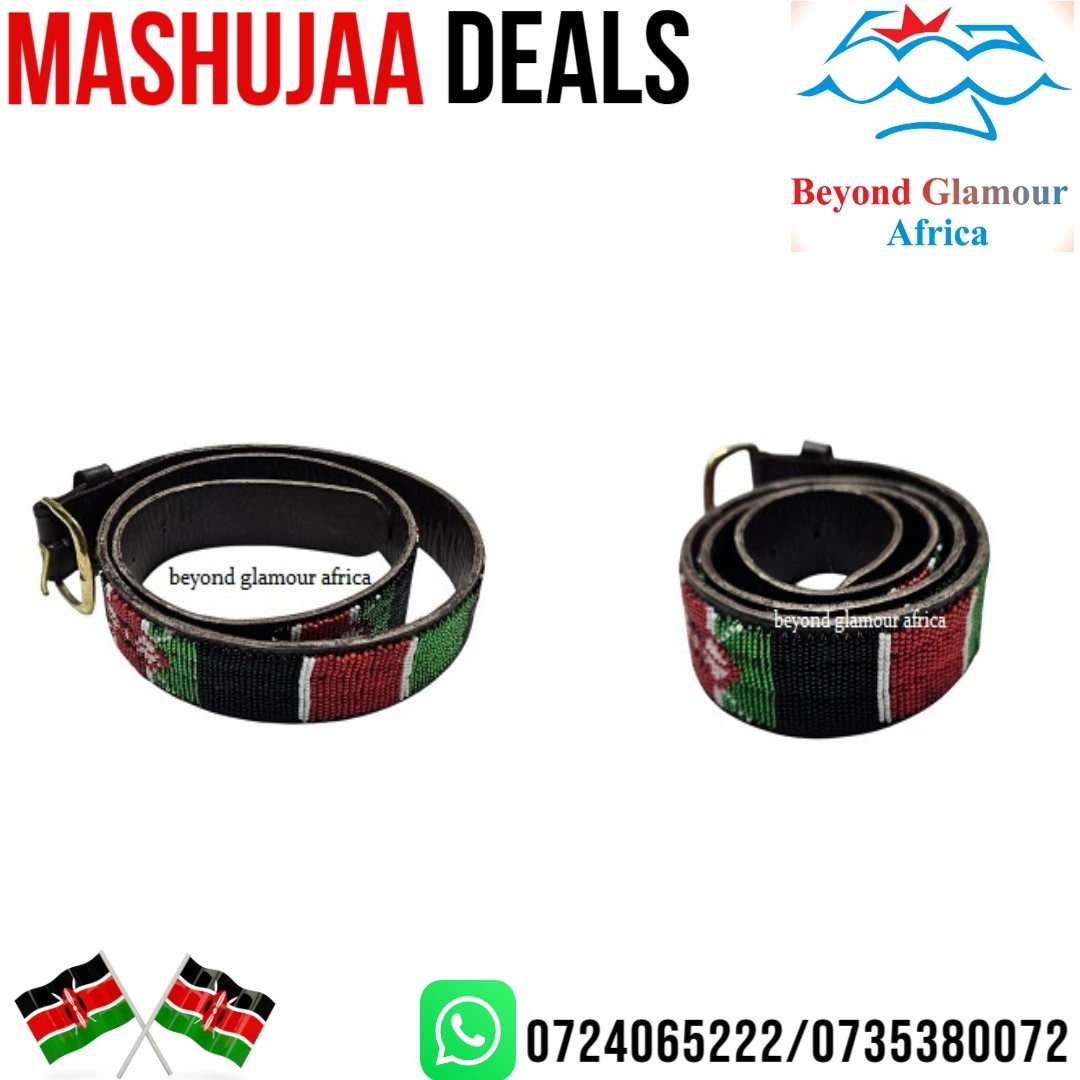 Men's black leather Kenyan beaded belt readily available
