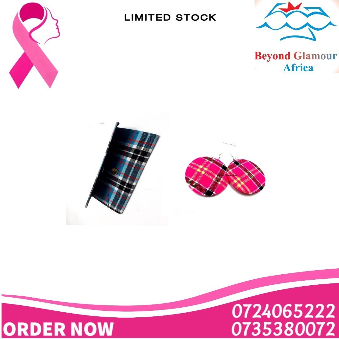 A blue maasai clutch bag and a red cloth earrings combo