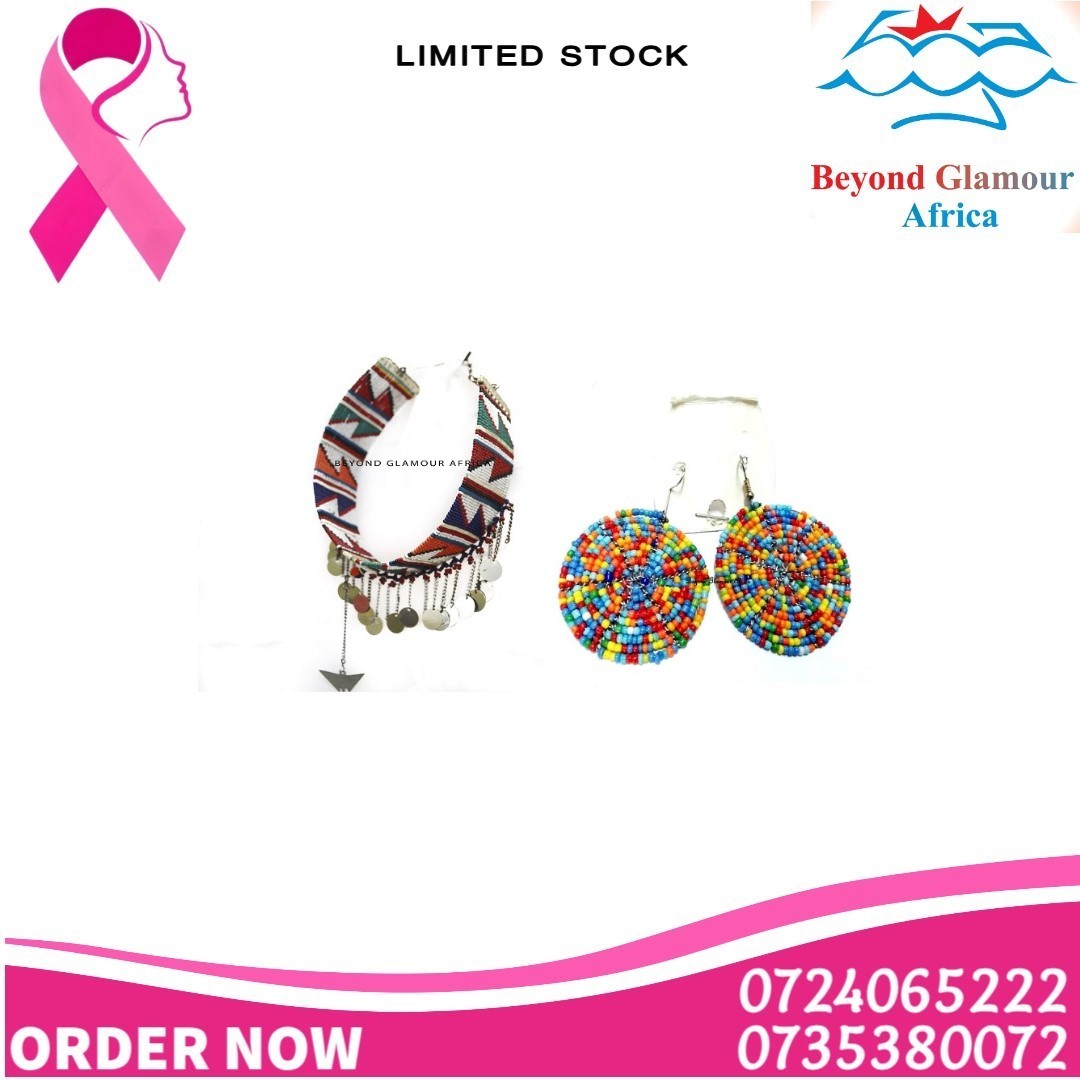 A maasai neck chocker and maasai earrings combo fashionable to have