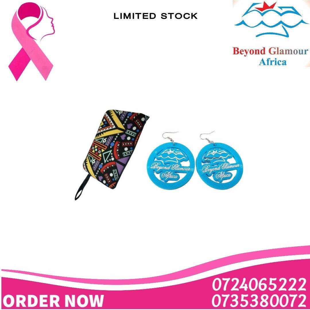 Ladies blue customized earrings and Ankara coin purse combo