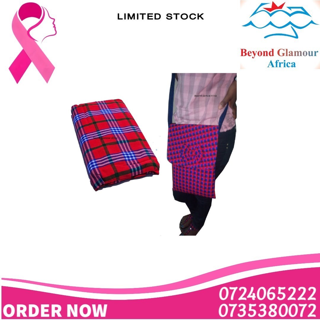 A blue and pink maasai sling bag and maasai shuka combo