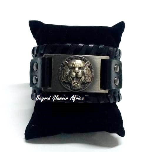 thick engraved leather bracelet for men