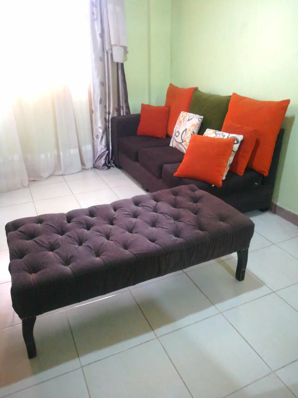 5 Seater (3+2) L Shaped Sectional Chenille Fabric Sofa Set With Accent Pillows