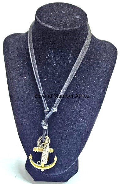 A leather cord for the neck featuring an anchor pendant