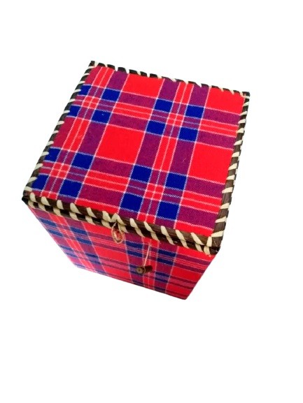 A rectangular gift box made from a Maasai shuka