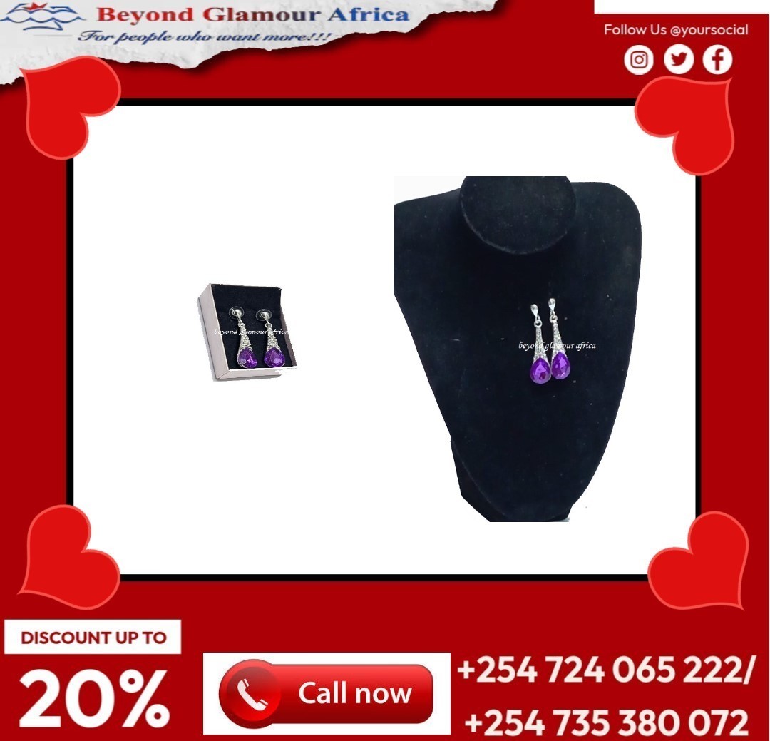 A ladies gorgeous drop down purple earrings