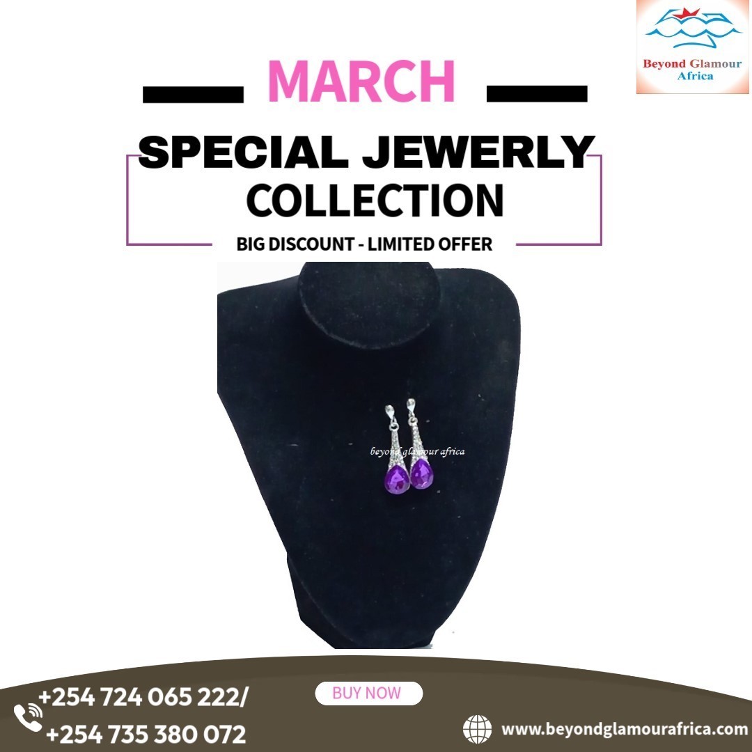 A fashionable purple drop down crystal earrings