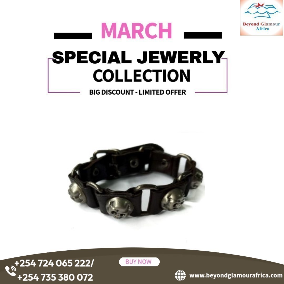 A black skull leather bracelet very fashionable