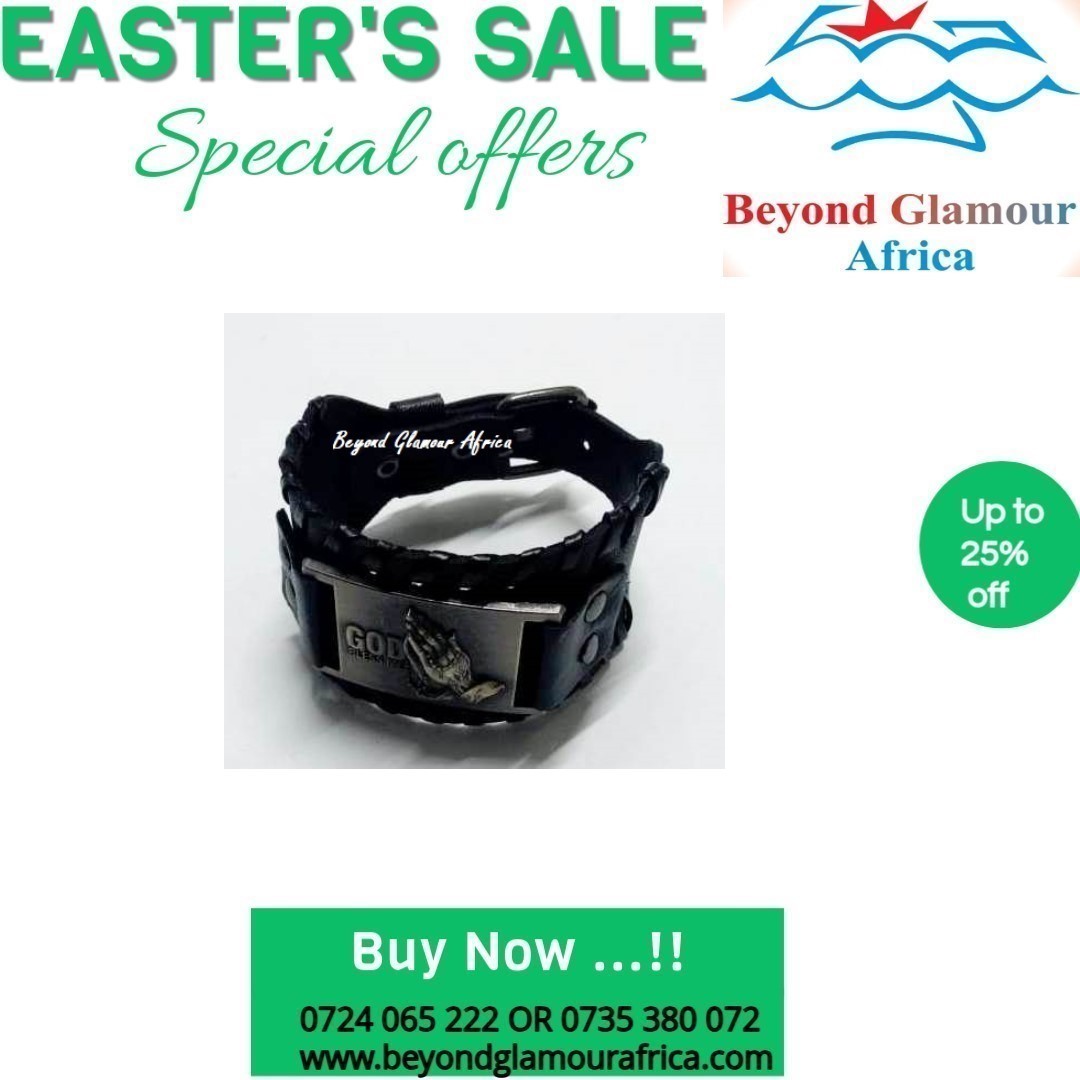 A black prayer leather bracelet