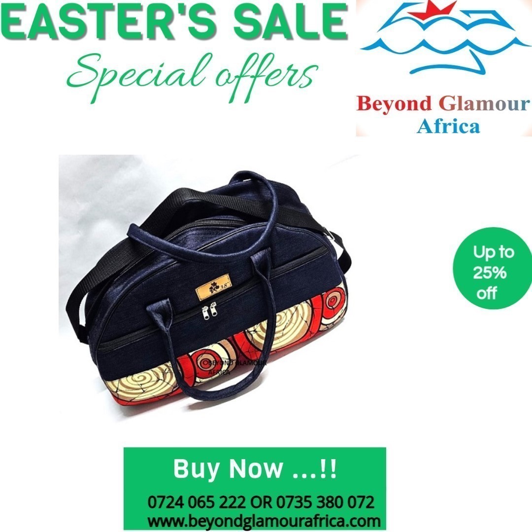 A travelling customized denim Ankara bag