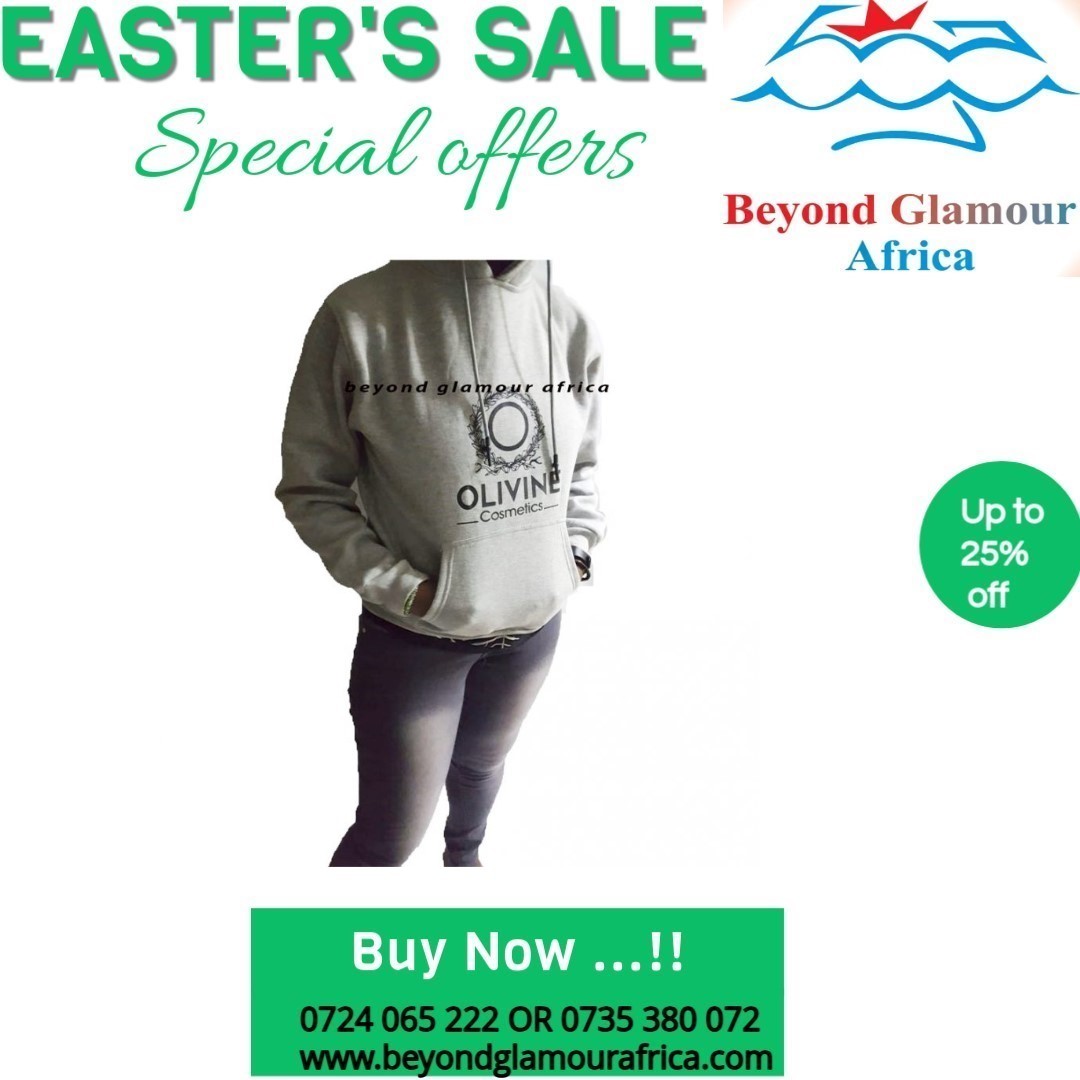 A grey printed hooded fleece