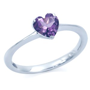 Size 5.75 / L - Beautiful 0.50ct Genuine Amethyst Heart 925 Sterling Silver Ring