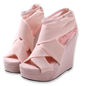 Hot Chiffon Wedge Scandals, PU Leather, heel 12 cm,platform 5 cm, size (2..6).Pink